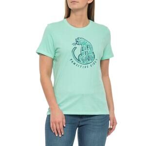 Life is Good Cat Crusher Shirt Womens Short Sleeve Sz Large Green